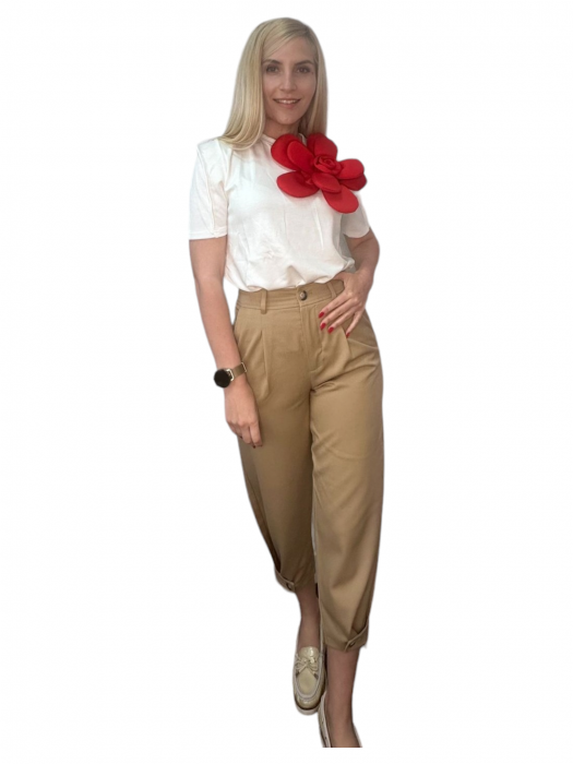 Bluza dama ornata cu trandafir rosu - Flower - alb [10]
