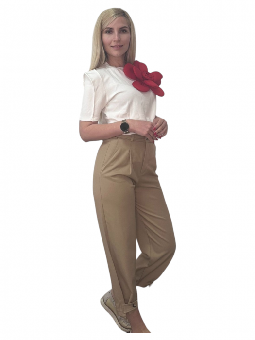Bluza dama ornata cu trandafir rosu - Flower - alb [8]