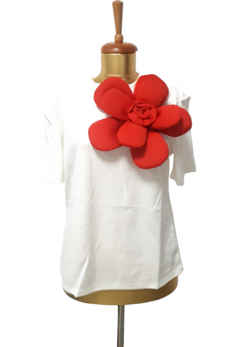 Bluza dama ornata cu trandafir rosu - Flower - alb [4]