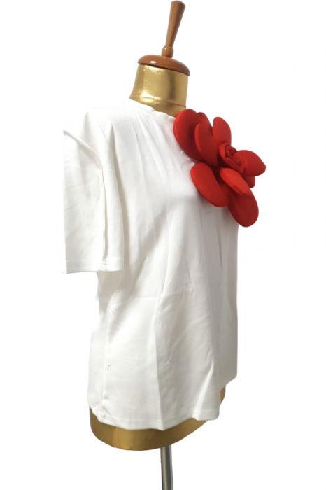 Bluza dama ornata cu trandafir rosu - Flower - alb [14]