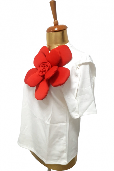 Bluza dama ornata cu trandafir rosu - Flower - alb [13]