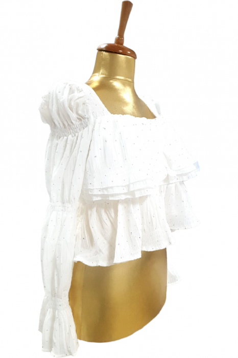 Bluza dama volane si strasuri Camille - alb [3]