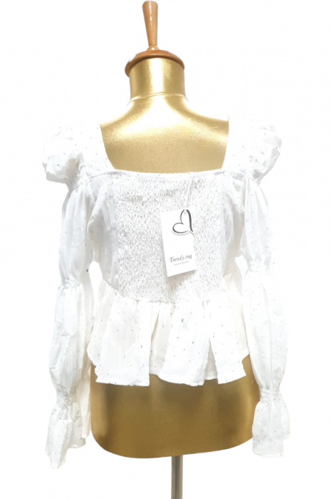 Bluza dama volane si strasuri Camille - alb [5]