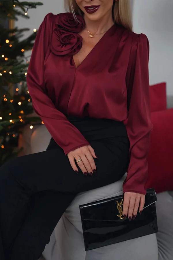 Bluza dama din satin cu trandafiri - MoonFlower [4]