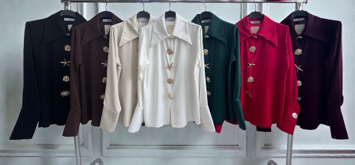 Bluza Eleganta cu Nasturi Statement - Alb Negru Maro Bej Rosu [4]