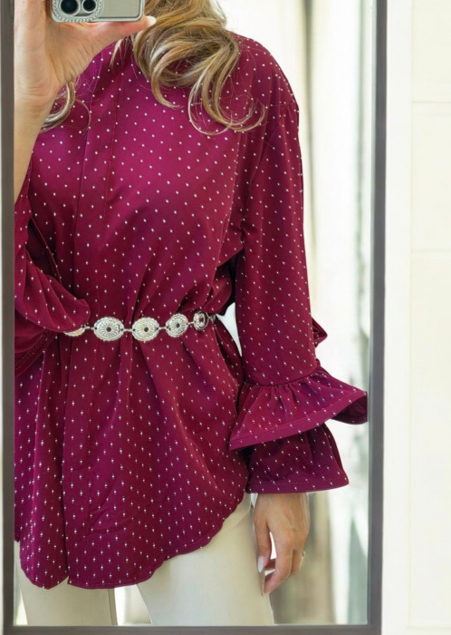 Bluza eleganta din vascoza cu pietricele si maneci cu volane – croi larg [3]