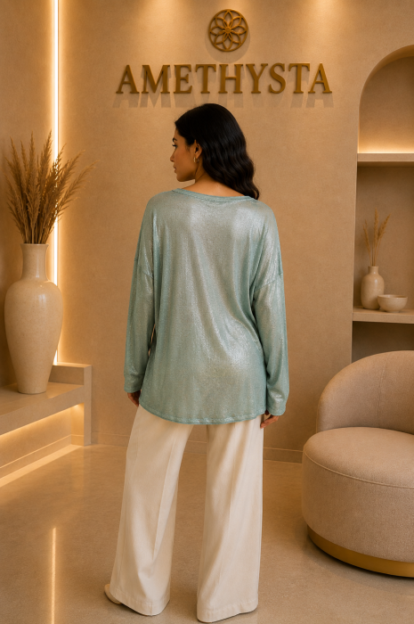 Bluza oversized cu aspect metalic si detalii frontale in 3 culori [2]