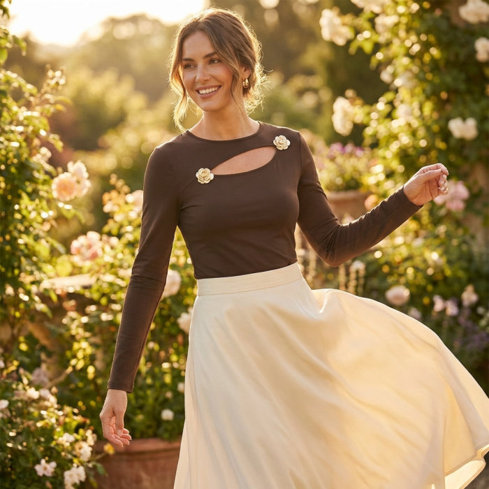 Bluza Saten Eleganta cu Detaliu Nod si Maneci Bufante S-M [5]