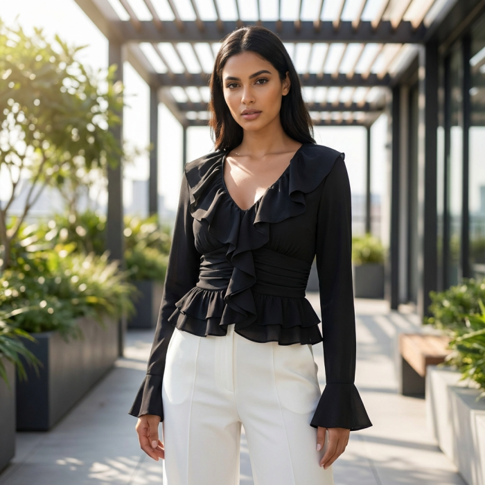 Bluza Saten Eleganta Guler Inalt si Nod - Galben Roz Negru [4]