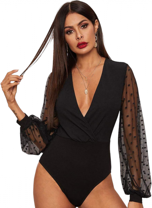 Body cu maneca lunga din tulle cu buline [2]
