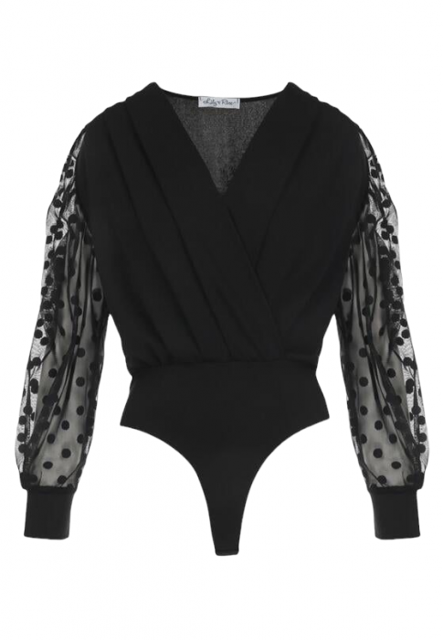 Body cu maneca lunga din tulle cu buline [5]