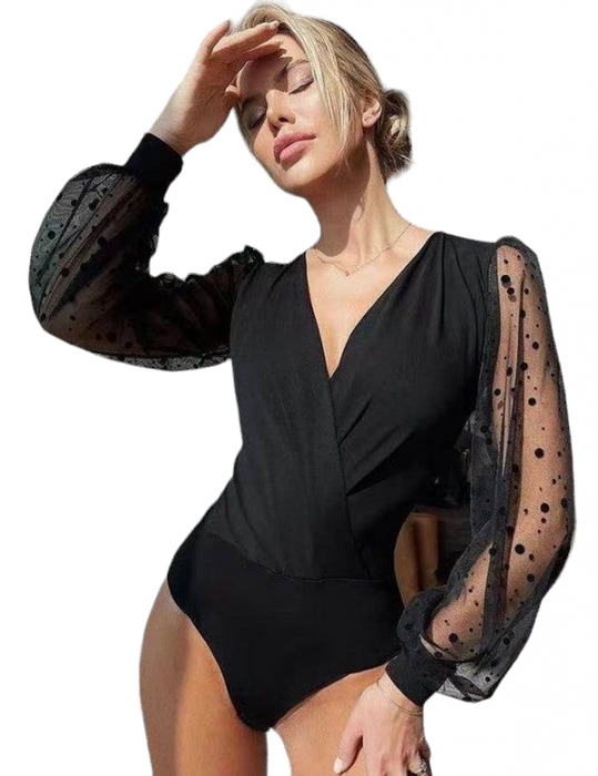 Body cu maneca lunga din tulle cu buline [7]