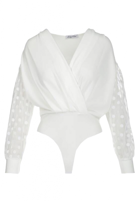 Body cu maneca lunga din tulle cu buline [4]
