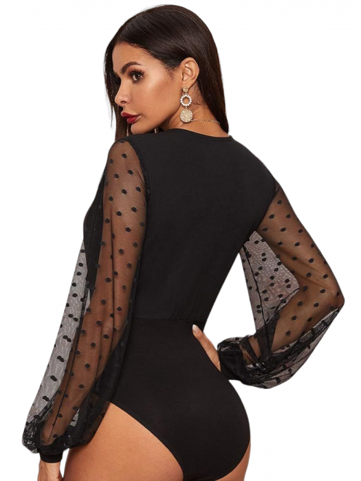 Body cu maneca lunga din tulle cu buline [3]