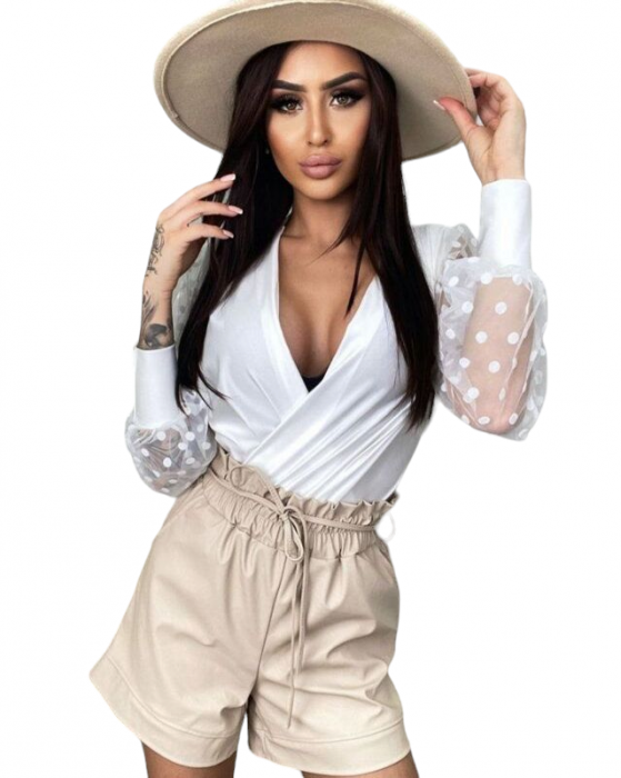 Body cu maneca lunga din tulle cu buline [5]