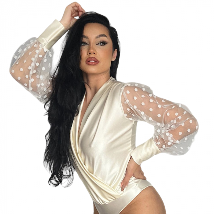 Body cu maneca lunga din tulle cu buline [2]