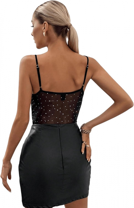 Body dama negru cu strasuri – model sexy semitransparent [2]