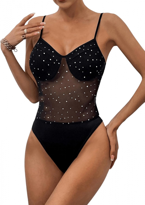 Body dama negru cu strasuri – model sexy semitransparent [3]