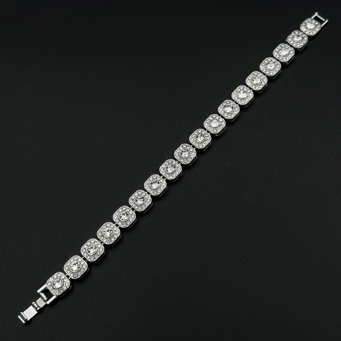 Bratara Tennis, Diamond, inchidere cu siguranta, din otel inoxidabil placat, argintiu/auriu, Unisex [2]