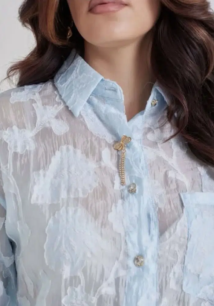 Camasa Dama cu Aplicatii Florale si Nasturi Decorativi cu Strasuri – Bluza Dama Stil Casual, Croiala Regular Fit - ALN [2]