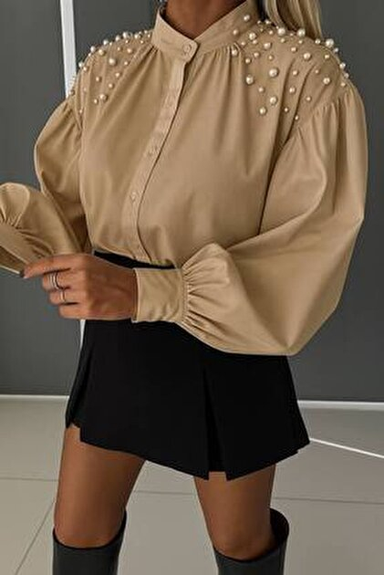 Cămașă Diafană cu Perle Decorative pe Umeri – Croi Lejer [7]