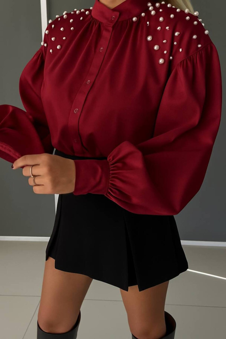 Cămașă Diafană cu Perle Decorative pe Umeri – Croi Lejer [3]