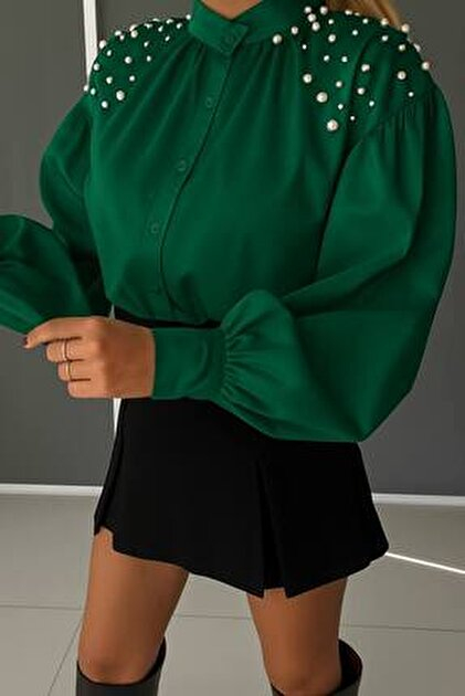 Cămașă Diafană cu Perle Decorative pe Umeri – Croi Lejer [4]