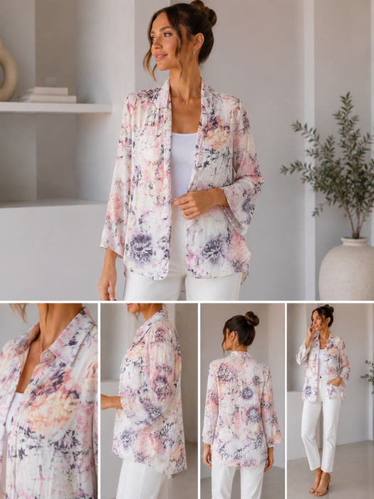 Camasa multicolora cu imprimeu floral fara inchidere tip jacheta [2]