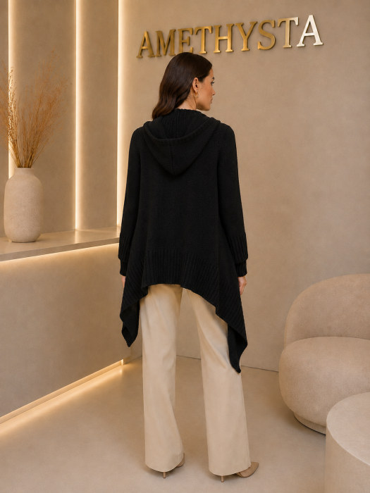 Cardigan dama lung asimetric tricotat, cu croi lejer [2]