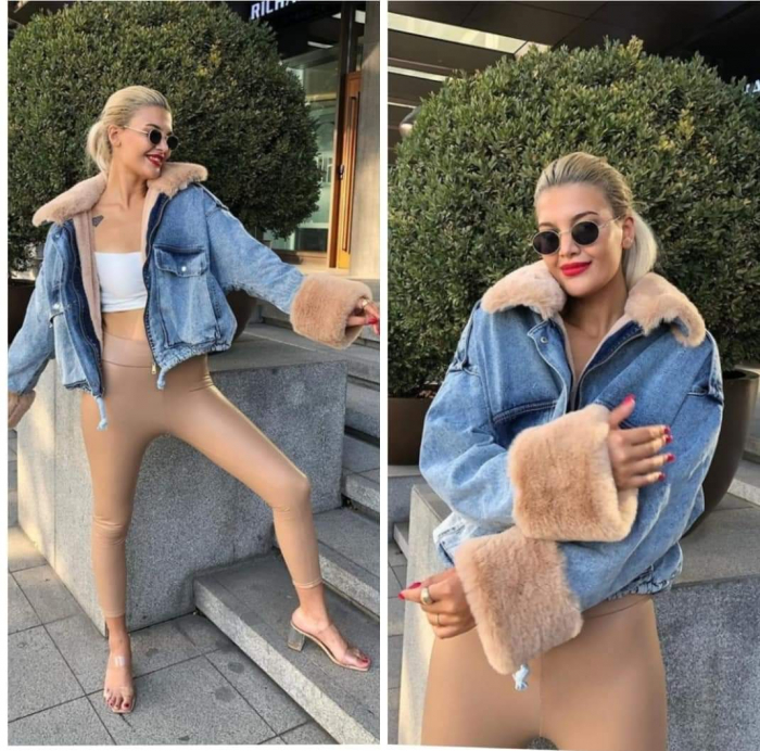 Geaca Dama Denim cu Blana ECO, Cojoc Dama Denim Imblanit [2]