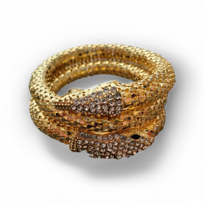 Bratara Aurie Accesorizat cu Strasuri – Gold Snake - Otel inoxidabil [3]