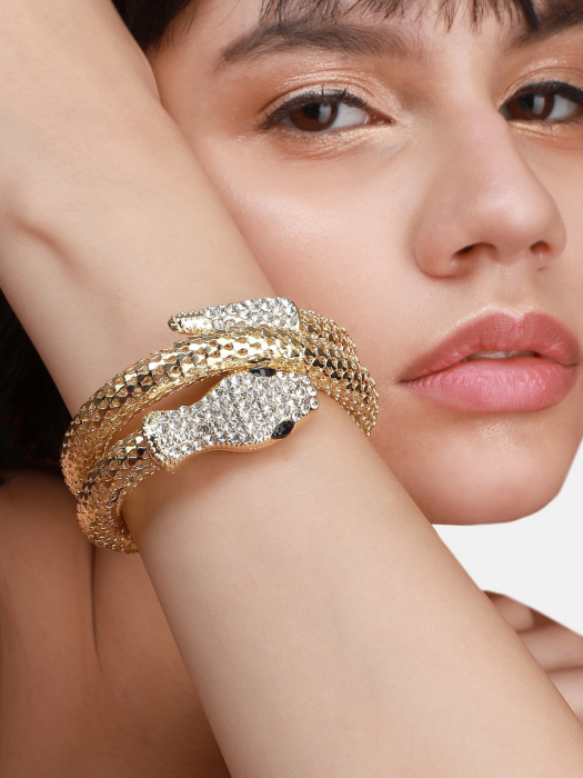 Bratara Aurie Accesorizat cu Strasuri – Gold Snake - Otel inoxidabil [2]