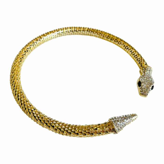 Colier Choker Auriu Accesorizat cu Strasuri – Gold Snake [3]
