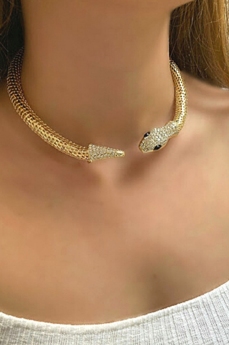 Colier Choker Auriu Accesorizat cu Strasuri – Gold Snake [4]