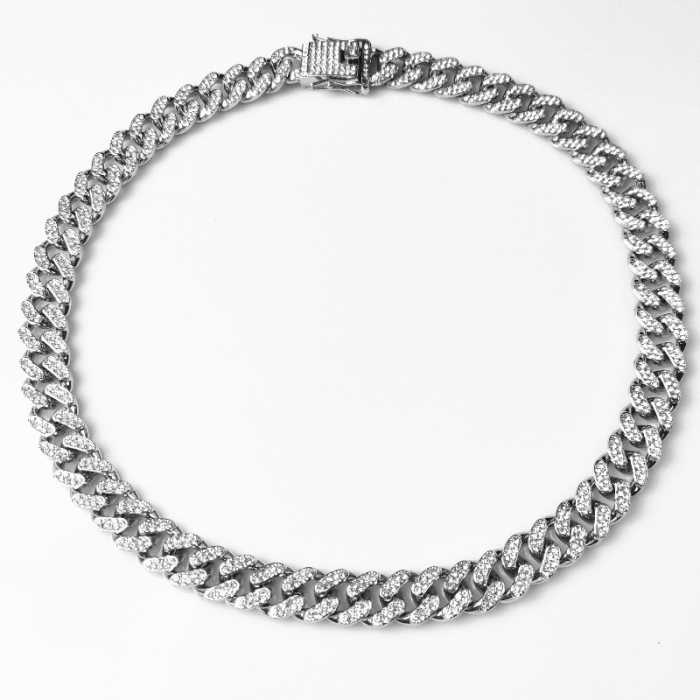 Colier Cuban, Cristal Zirconiu ICED OUT MIAMI lant zale 13mm, inchidere cu siguranta, din otel inoxidabil, Hip-Hop Style [1]