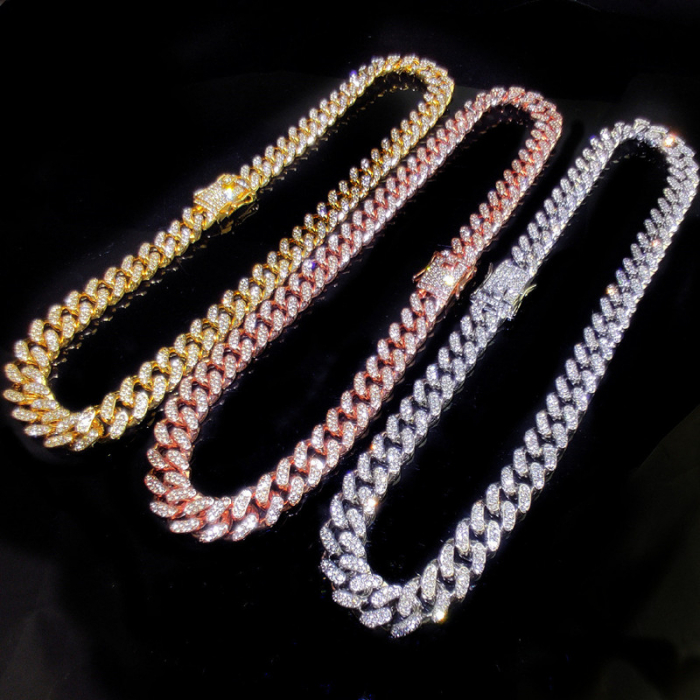 Colier Cuban, Cristal Zirconiu ICED OUT MIAMI lant zale 13mm, inchidere cu siguranta, din otel inoxidabil, Hip-Hop Style [4]