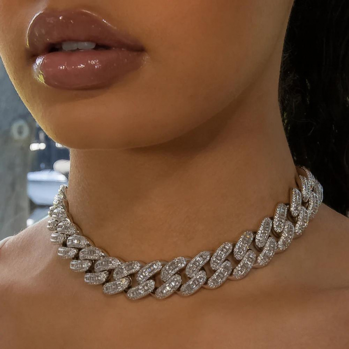 Colier Cuban, Cristal Zirconiu ICED OUT MIAMI lant zale 13mm, inchidere cu siguranta, din otel inoxidabil, Hip-Hop Style [8]