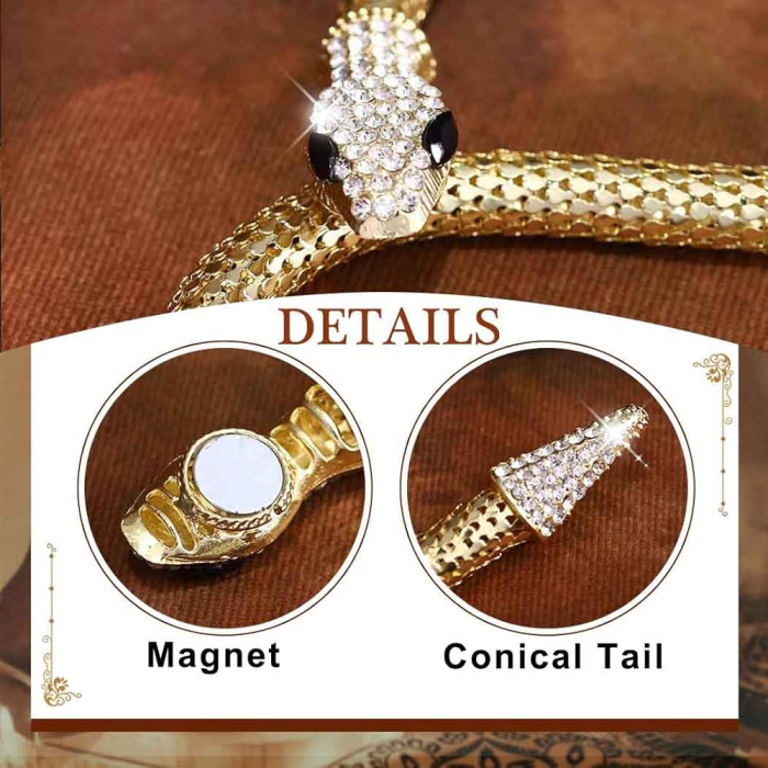 Colier Pandantiv Auriu Accesorizat cu Strasuri – Gold Snake, prindere magnetica, otel inoxidabil [4]