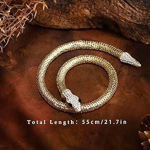 Colier Pandantiv Auriu Accesorizat cu Strasuri – Gold Snake, prindere magnetica, otel inoxidabil [2]