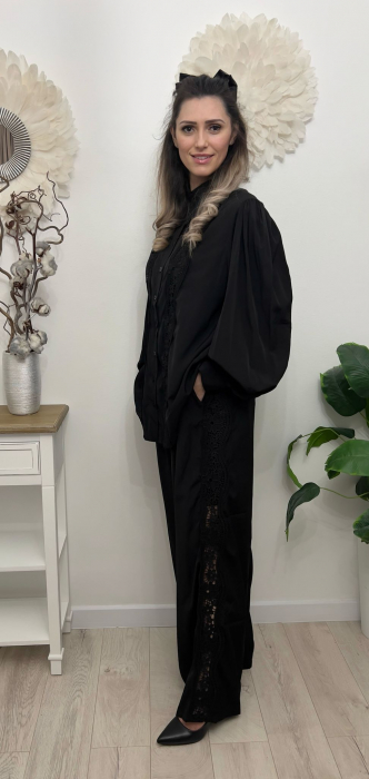 Compleu Bumbac Dama Croi Larg, Camasa Si Pantaloni, Marime Universala, Alb Sau Negru [2]