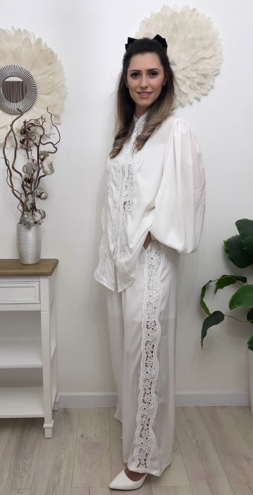 Compleu Bumbac Dama Croi Larg, Camasa Si Pantaloni, Marime Universala, Alb Sau Negru [3]