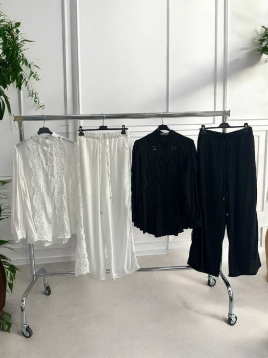 Compleu Bumbac Dama Croi Larg, Camasa Si Pantaloni, Marime Universala, Alb Sau Negru [5]