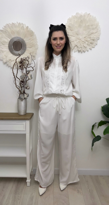 Compleu Bumbac Dama Croi Larg, Camasa Si Pantaloni, Marime Universala, Alb Sau Negru [1]