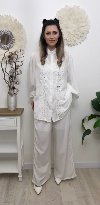 Compleu Bumbac Dama Croi Larg, Camasa Si Pantaloni, Marime Universala, Alb Sau Negru [4]