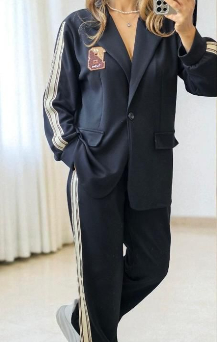 Compleu Casual Oversized cu Dungi Laterale si Sacou Lejer – Marime Universal L–2XL [6]