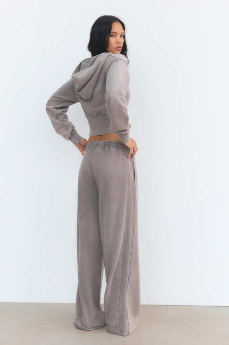Compleu dama 2 piese din bumbac organic, set trening casual cu bluza cu gluga si pantaloni cu talie inalta [4]
