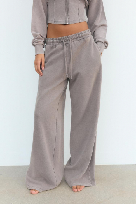 Compleu dama 2 piese din bumbac organic, set trening casual cu bluza cu gluga si pantaloni cu talie inalta [2]