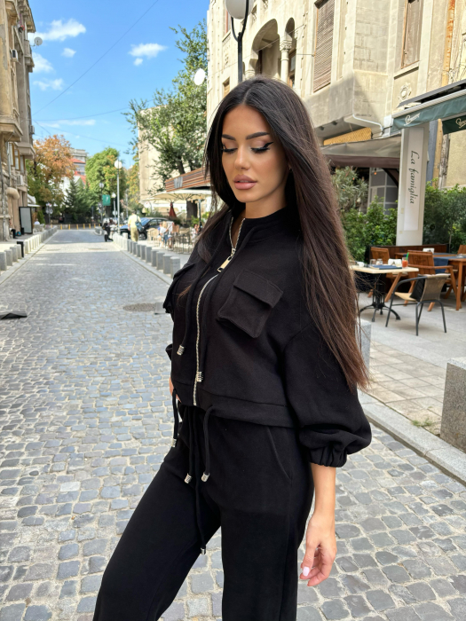 Compleu Dama 2 Piese din Bumbac - Set 2 Piese Hanorac Crop si Pantaloni [9]