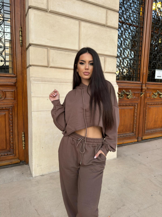 Compleu Dama 2 Piese din Bumbac - Set 2 Piese Hanorac Crop si Pantaloni [25]