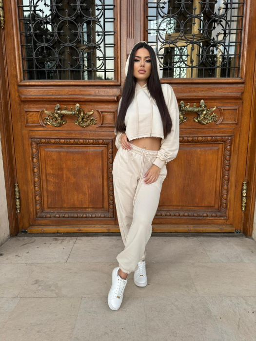 Compleu Dama 2 Piese din Bumbac - Set 2 Piese Hanorac Crop si Pantaloni [27]